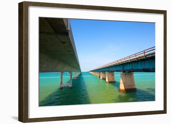 Bridges Going to Infinity. Seven Mile Bridge in Key West Florida-Fotomak-Framed Photographic Print