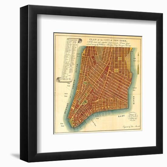 Bridges Map of New York 1807-Isaac Riley-Framed Art Print