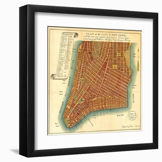 Bridges Map of New York 1807-Isaac Riley-Framed Art Print