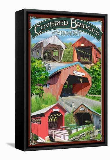 Bridges of Vermont - Montage-Lantern Press-Framed Stretched Canvas