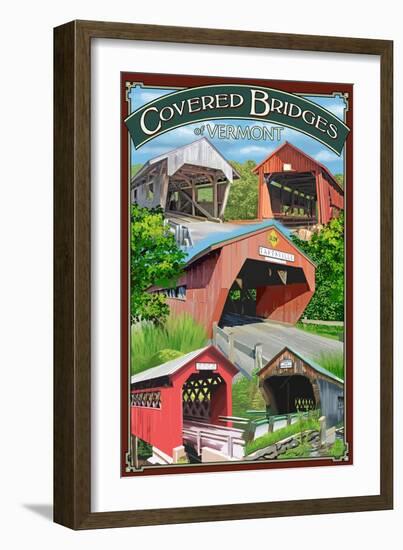 Bridges of Vermont - Montage-Lantern Press-Framed Art Print