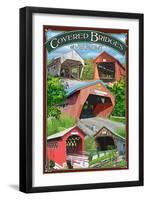 Bridges of Vermont - Montage-Lantern Press-Framed Art Print