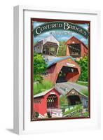 Bridges of Vermont - Montage-Lantern Press-Framed Art Print