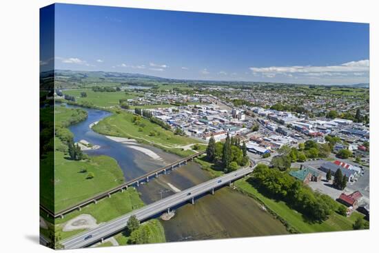 Bridges over Mataura River, Gore, Southland, South Island, New Zealand - drone aerial-David Wall-Stretched Canvas