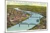Bridges over Ohio River, Cincinnati, Ohio-null-Mounted Art Print