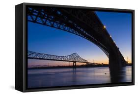 Bridges over the Mississippi River at Dawn in St. Louis, Missouri-Jerry & Marcy Monkman-Framed Stretched Canvas