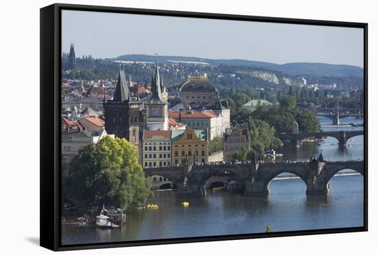 Bridges over the Vltava River, Prague, Czech Republic, Europe-Angelo-Framed Stretched Canvas