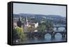 Bridges over the Vltava River, Prague, Czech Republic, Europe-Angelo-Framed Stretched Canvas