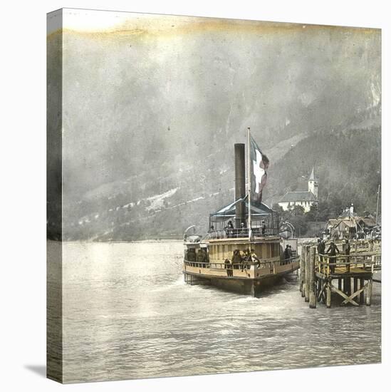 Brienz (Switzerland), Boat Alongside the Lake's Pier, Circa 1865-Leon, Levy et Fils-Stretched Canvas