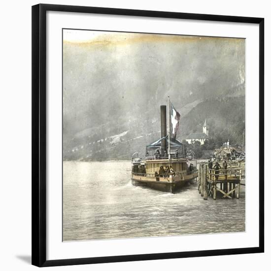 Brienz (Switzerland), Boat Alongside the Lake's Pier, Circa 1865-Leon, Levy et Fils-Framed Photographic Print