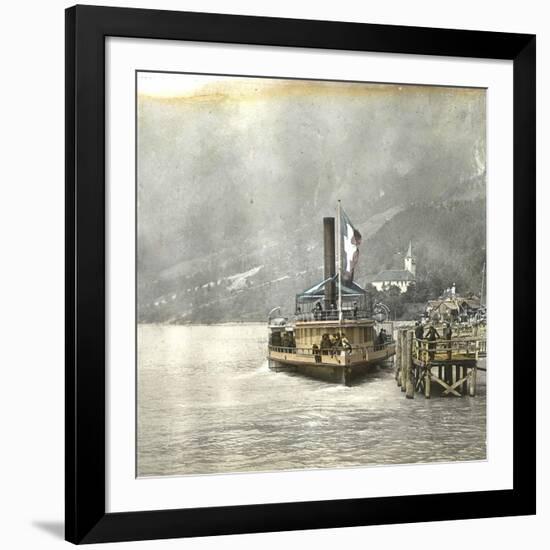 Brienz (Switzerland), Boat Alongside the Lake's Pier, Circa 1865-Leon, Levy et Fils-Framed Photographic Print