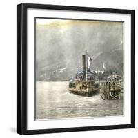 Brienz (Switzerland), Boat Alongside the Lake's Pier, Circa 1865-Leon, Levy et Fils-Framed Photographic Print