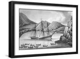 Brig Jane and Cutter Beaufoy Passing Through a Chain of Ice Islands, 1826-Weddell-Framed Giclee Print