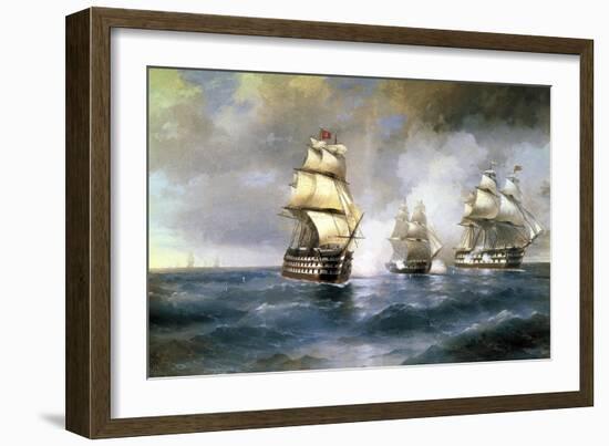 Brig Mercury Attacked by Two Turkish Ships on May 14th, 1829, 1892-Ivan Konstantinovich Aivazovsky-Framed Giclee Print