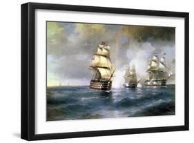 Brig Mercury Attacked by Two Turkish Ships on May 14th, 1829, 1892-Ivan Konstantinovich Aivazovsky-Framed Giclee Print