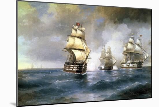 Brig Mercury Attacked by Two Turkish Ships on May 14th, 1829, 1892-Ivan Konstantinovich Aivazovsky-Mounted Giclee Print