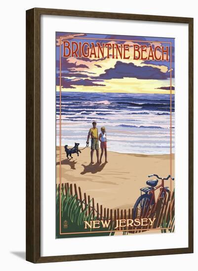 Brigantine Beach, New Jersey - Beach and Sunset-Lantern Press-Framed Art Print