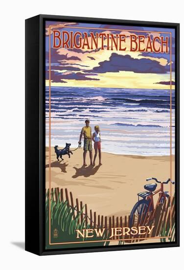 Brigantine Beach, New Jersey - Beach and Sunset-Lantern Press-Framed Stretched Canvas