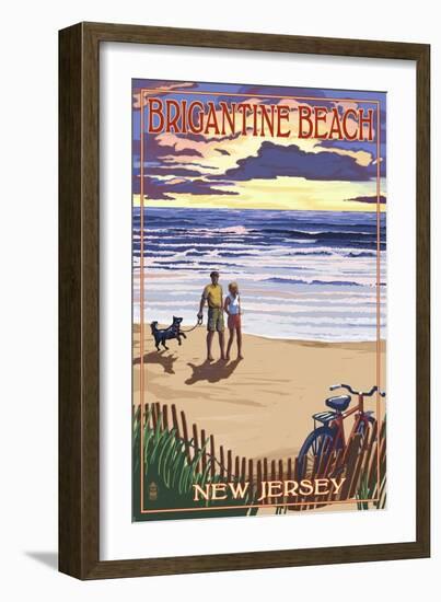 Brigantine Beach, New Jersey - Beach and Sunset-Lantern Press-Framed Art Print