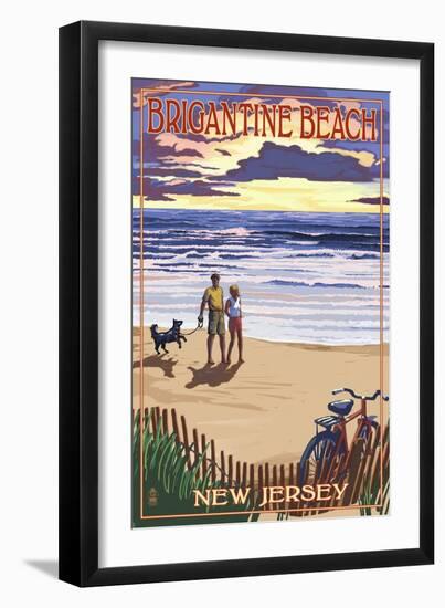 Brigantine Beach, New Jersey - Beach and Sunset-Lantern Press-Framed Art Print