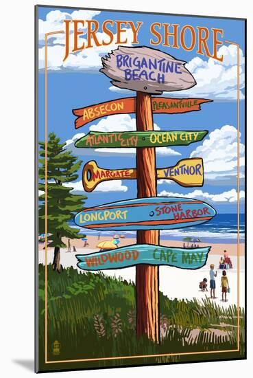 Brigantine Beach, New Jersey - Destinations Signpost-Lantern Press-Mounted Art Print