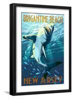 Brigantine Beach, New Jersey - Stylized Shark-Lantern Press-Framed Art Print