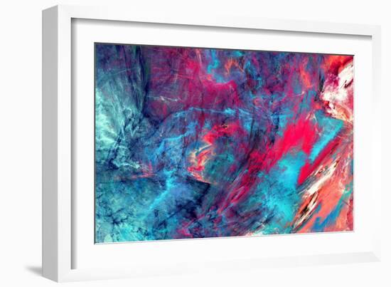 Bright Artistic Splashes. Abstract Painting Color Texture. Modern Futuristic Pattern. Blue and Pink-Excellent backgrounds-Framed Art Print