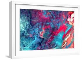 Bright Artistic Splashes. Abstract Painting Color Texture. Modern Futuristic Pattern. Blue and Pink-Excellent backgrounds-Framed Art Print
