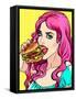 Bright Attractive Sexy Cover Hot Pink Hair Girl with Burgers, Pop Art Retro Hipster Fashion Retro P-Faith Nyky-Framed Stretched Canvas