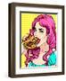 Bright Attractive Sexy Cover Hot Pink Hair Girl with Burgers, Pop Art Retro Hipster Fashion Retro P-Faith Nyky-Framed Art Print