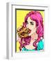 Bright Attractive Sexy Cover Hot Pink Hair Girl with Burgers, Pop Art Retro Hipster Fashion Retro P-Faith Nyky-Framed Art Print