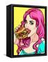 Bright Attractive Sexy Cover Hot Pink Hair Girl with Burgers, Pop Art Retro Hipster Fashion Retro P-Faith Nyky-Framed Stretched Canvas