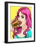 Bright Attractive Sexy Cover Hot Pink Hair Girl with Burgers, Pop Art Retro Hipster Fashion Retro P-Faith Nyky-Framed Art Print