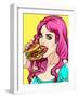 Bright Attractive Sexy Cover Hot Pink Hair Girl with Burgers, Pop Art Retro Hipster Fashion Retro P-Faith Nyky-Framed Art Print