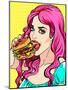 Bright Attractive Sexy Cover Hot Pink Hair Girl with Burgers, Pop Art Retro Hipster Fashion Retro P-Faith Nyky-Mounted Art Print