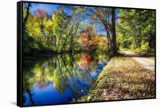 Bright Autumn Day At The Canal-George Oze-Framed Stretched Canvas