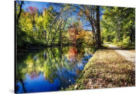 Bright Autumn Day At The Canal-George Oze-Stretched Canvas