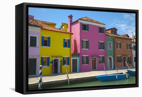 Bright Colored Homes Along Canal, Burano, Italy-Terry Eggers-Framed Stretched Canvas