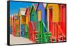 Bright Crayon-Colored Beach Huts at St James, False Bay on Indian Ocean, outside of Cape Town, S...-null-Framed Stretched Canvas