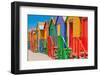 Bright Crayon-Colored Beach Huts at St James, False Bay on Indian Ocean, outside of Cape Town, S...-null-Framed Photographic Print