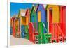 Bright Crayon-Colored Beach Huts at St James, False Bay on Indian Ocean, outside of Cape Town, S...-null-Framed Photographic Print