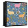 Bright Deers in Cartoon Flowers for Childish Backgrounds. Seamless Pattern Can Be Used for Wallpape-smilewithjul-Framed Stretched Canvas