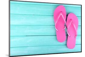 Bright Flip-Flops on Color Wooden Background-Yastremska-Mounted Photographic Print