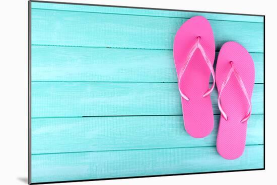 Bright Flip-Flops on Color Wooden Background-Yastremska-Mounted Photographic Print