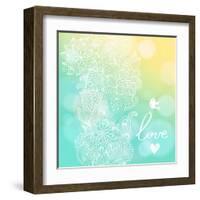 Bright Floral Background in Sunny Colors. Stylish Card with Bokeh Effect - Ideal for Wedding Design-smilewithjul-Framed Art Print