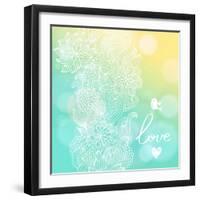 Bright Floral Background in Sunny Colors. Stylish Card with Bokeh Effect - Ideal for Wedding Design-smilewithjul-Framed Art Print