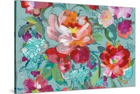 Bright Floral Medley Crop Turquoise-Danhui Nai-Stretched Canvas