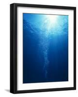 Bright Light Shooting To Surface of Deep Blue Sea with Trail of Bubbles-null-Framed Photographic Print