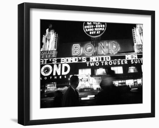 Bright Neon Lights of Bond's Clothing Store-Lisa Larsen-Framed Photographic Print