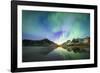 Bright night sky with Aurora Borealis (Northern Lights) over mountains and Skagsanden beach-Roberto Moiola-Framed Photographic Print